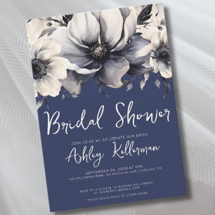 Navy Blue Floral Bridal Shower Party Invitation