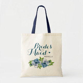 Navy Blue Floral Brides Maid Tote Bag