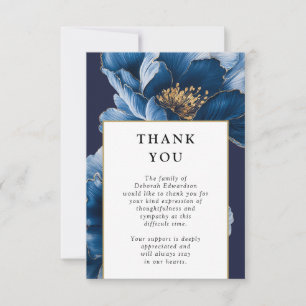 Navy Blue Floral Celebration Of Life Funeral Thank You Card