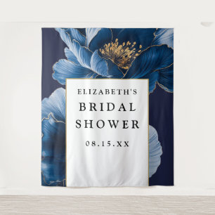 Navy Blue Floral Chic Bridal Shower Photo Backdrop Tapestry