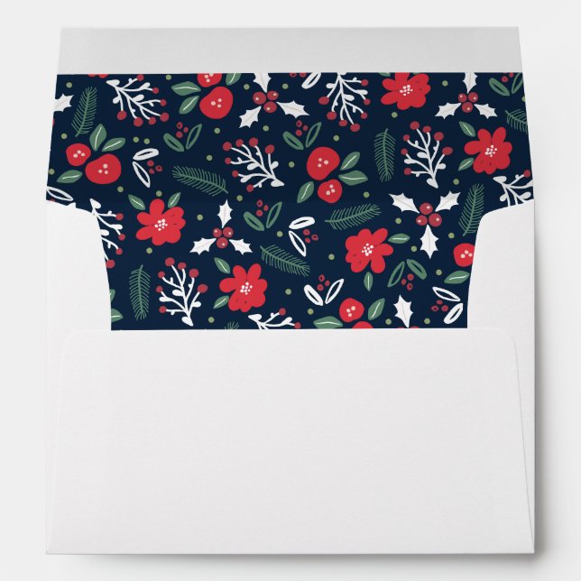 Navy Blue Floral Christmas Envelope (Back (Bottom))