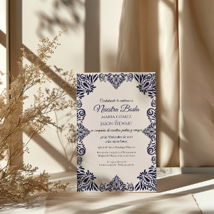 Navy Blue Floral Classic Elegant Spanish Wedding Invitation