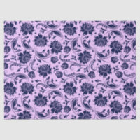 Navy Blue Floral Damasks Lavender Background