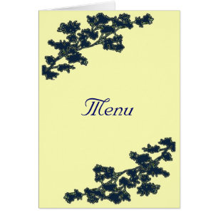 Navy Blue Floral Deco Wedding Menu Card