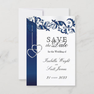 Navy Blue Floral Design - Save The Date