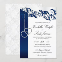 Navy Blue Floral Design Wedding Invitation