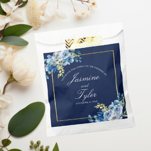 Navy Blue Floral Elegant Custom Evening Wedding Favour Bags