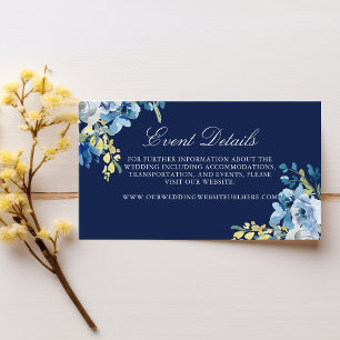 Navy Blue Floral Elegant Evening Wedding Details Enclosure Card