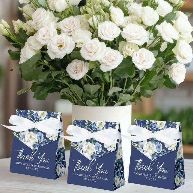 Navy Blue Floral Elegant Evening Winter Wedding Favour Box (Creator Uploaded)