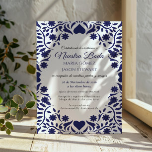 Navy Blue Floral Elegant Romantic Spanish Wedding Invitation