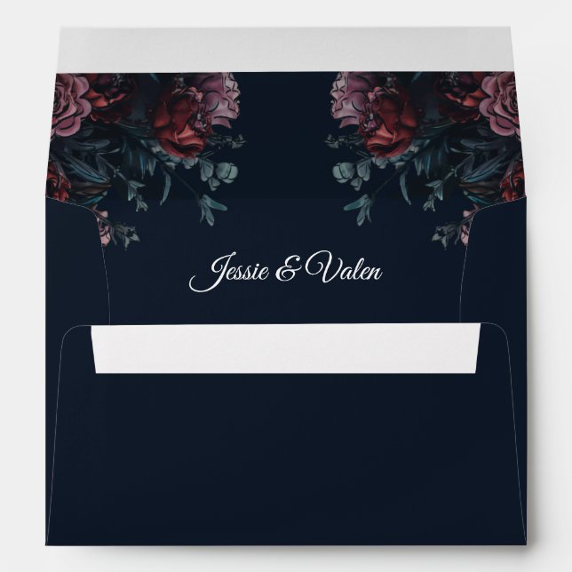 Navy Blue Floral Elegant Wedding Envelope (Back (Bottom))