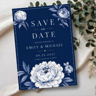 Navy Blue Floral Elegant White Peony Acrylic Invitations