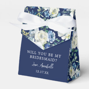 Navy Blue Floral Elegant Will You Be My Bridesmaid Favour Box