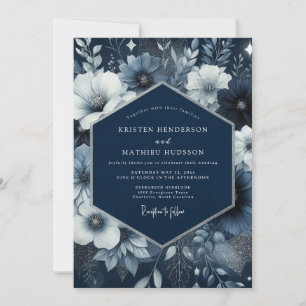 Navy Blue Floral Enchantment Wedding Invitation
