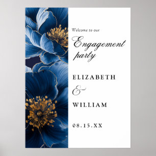 Navy Blue Floral Engagement Party Welcome Sign