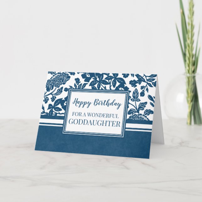 Navy Blue Floral Goddaughter Birthday Card (Front)