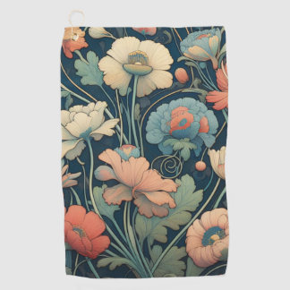 Navy blue floral golf towel