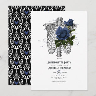 Navy Blue Floral Gothic Bachelorette Party Invitation