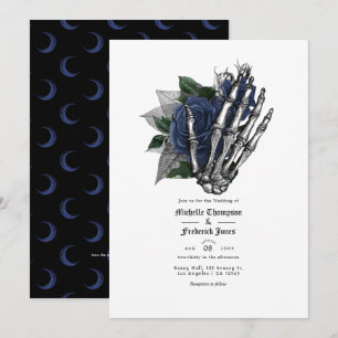 Navy Blue Floral Gothic Wedding QR Code Invitation