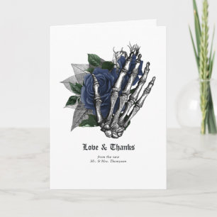 Navy Blue Floral Gothic Wedding Thank You Card