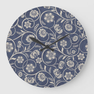 Navy Blue Floral Large Clock