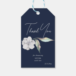Navy Blue Floral Leaves Bridal Shower Thank You Gift Tags