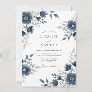 Navy Blue Floral Meadow Wedding Invitation