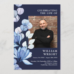 Navy Blue Floral Memorial Funeral Order Of Service Programme