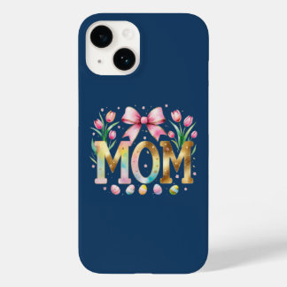 Navy Blue Floral MOM Typography with Tulips Case-Mate iPhone 14 Case