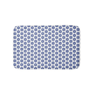 Navy Blue Floral Mosaic Bath Mat