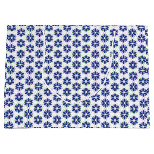 Navy Blue Floral Mosaic Large Gift Bag