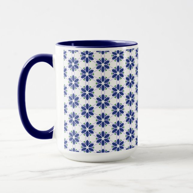 Navy Blue Floral Mosaic Mug (Left)