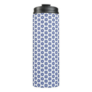 Navy Blue Floral Mosaic Thermal Tumbler