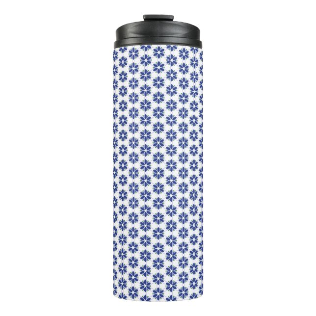 Navy Blue Floral Mosaic Thermal Tumbler (Front)