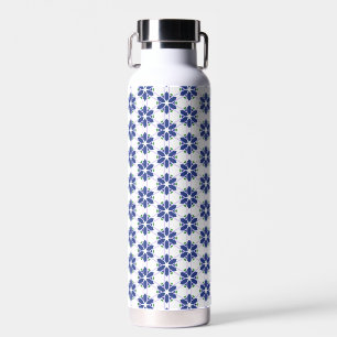 Navy Blue Floral Mosaic Water Bottle
