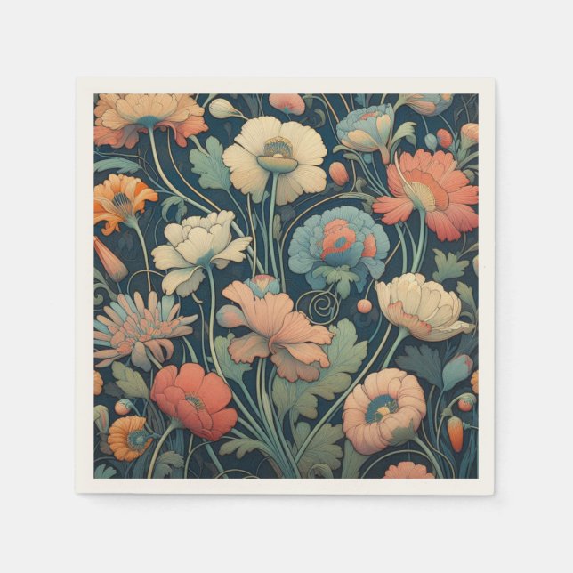 Navy blue floral napkin (Front)