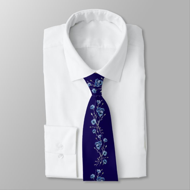 Navy Blue Floral Necktie (Tied)