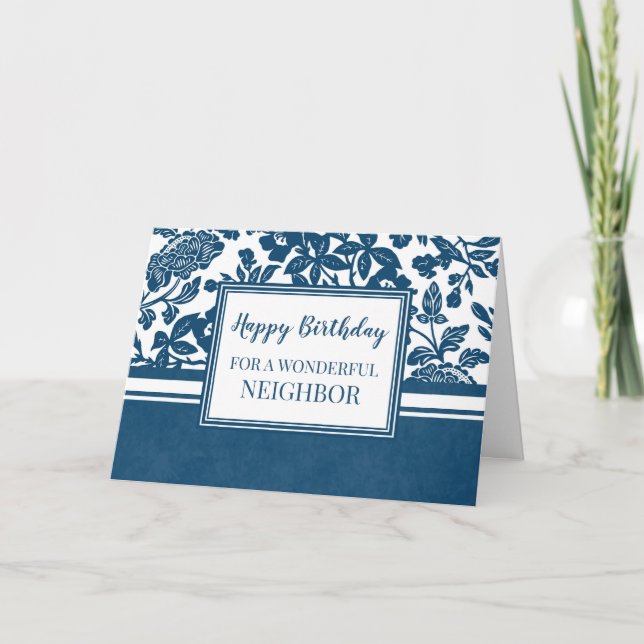 Navy Blue Floral Neighbour Birthday Card (Front)