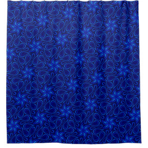 Navy Blue Floral Paisley Vibrant Flower Pattern Shower Curtain