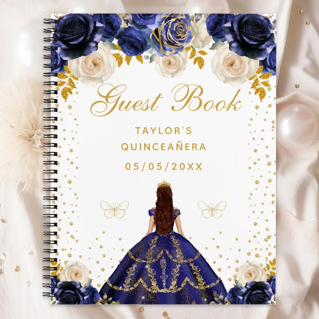 Navy Blue Floral Princess Quinceañera Notebook (Creator Uploaded)