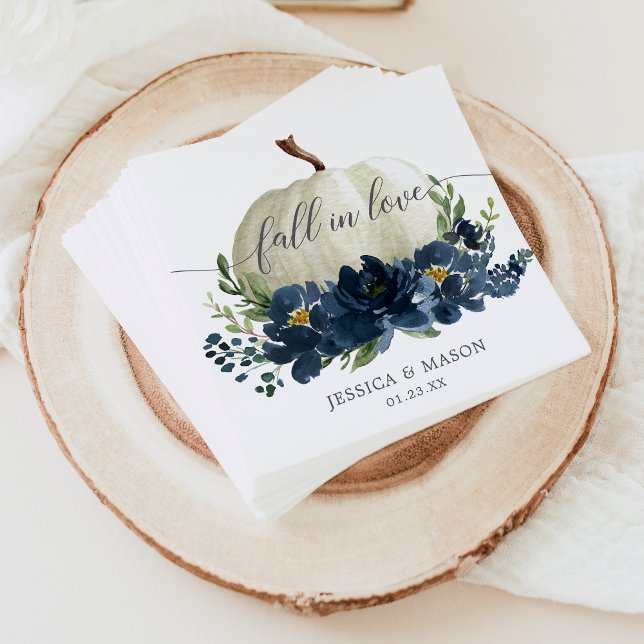 Navy Blue Floral Pumpkin Wedding Napkin (Creator Uploaded)