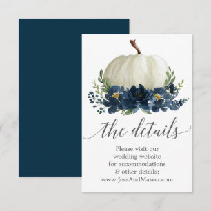 Navy Blue Floral Pumpkin Wedding Website Details Enclosure Card