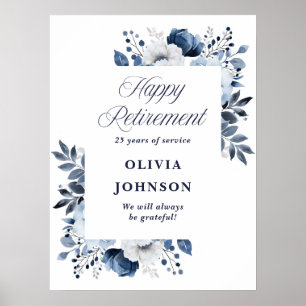 Navy Blue Floral Retirement Party Welcome Sign
