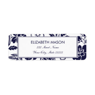 Navy Blue Floral Return Address Label