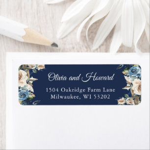 Navy Blue Floral Return Address Label