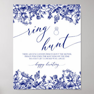 Navy Blue Floral Ring Hunt Bridal Shower Game Sign