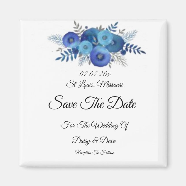 navy blue floral  Save The Date Magnet invitation  (Front)
