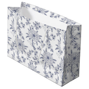 Navy Blue Floral Seamless Patterns Large Gift Bag