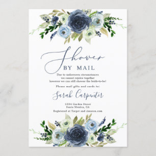 Navy blue floral shower by mail Bridal Shower Invitation