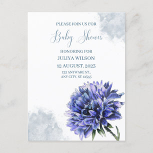 Navy blue floral simple boy baby shower  postcard